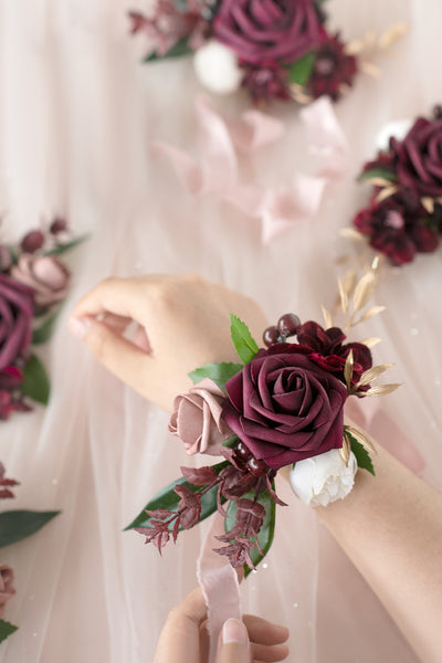 Wrist Corsages in Classic Marsala