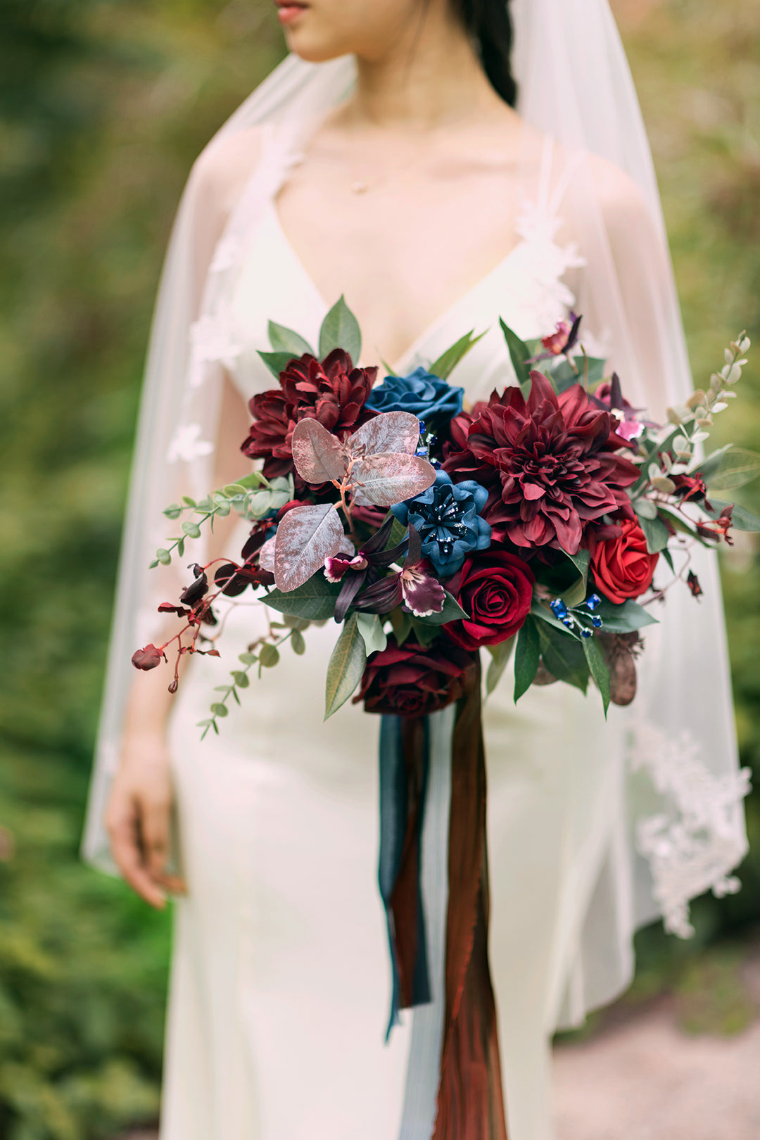 Ling s Moment Small Free Form Bridal Bouquet in Burgundy Navy