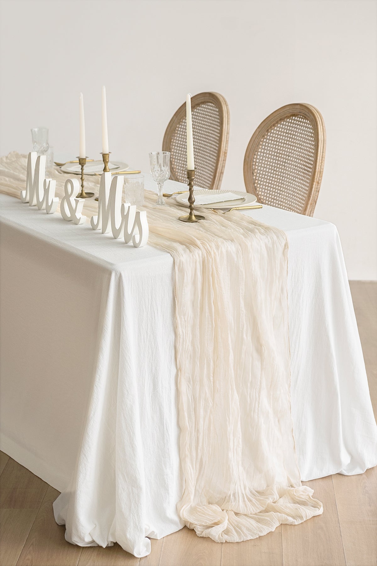 Cheesecloth Napkins & Table Runner Set in White & Beige