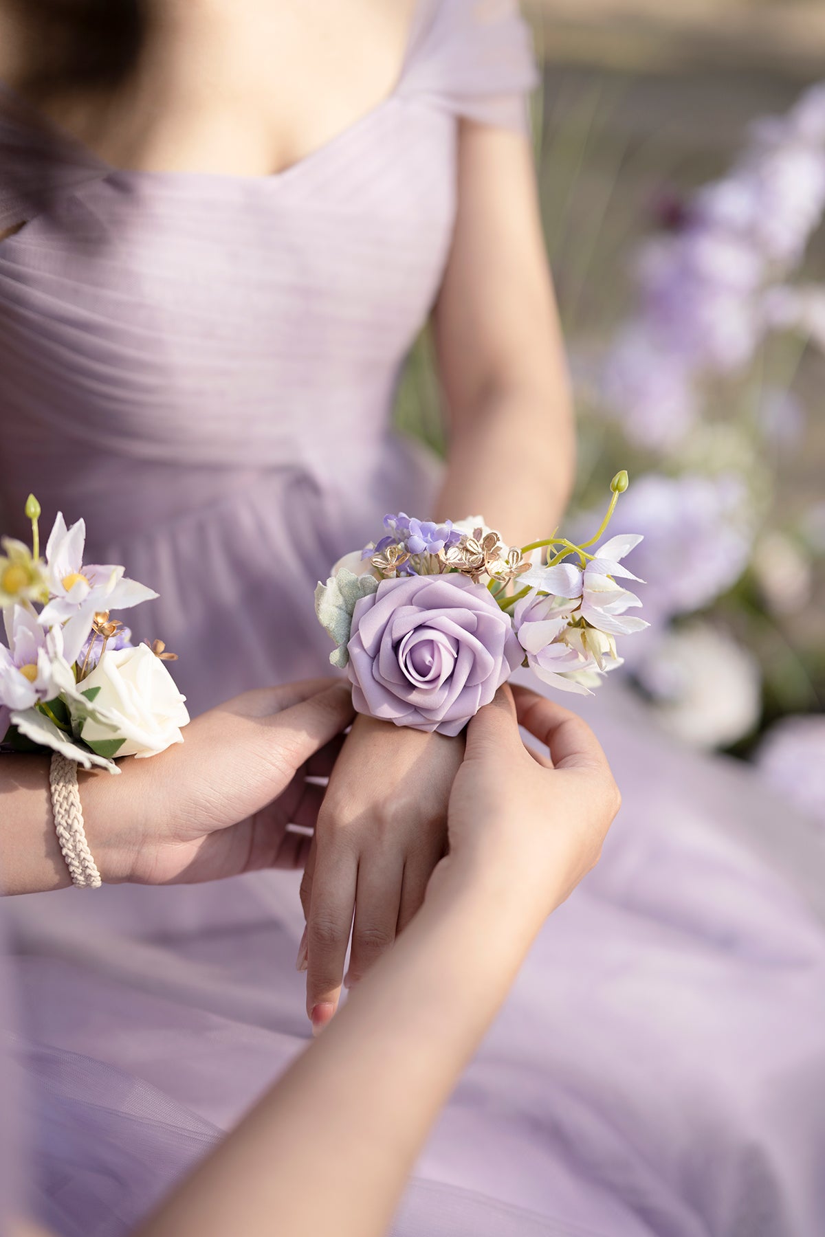 Ling's Moment Lilac & Cream Wrist Corsages for Wedding(Set of 6), Corsages  for Prom, Mother of Bride and Groom, Prom Flowers