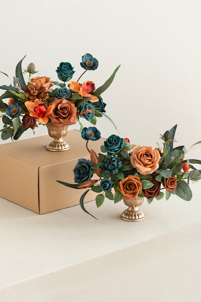 Large Floral Centerpiece Set in Dark Teal & Burnt Orange