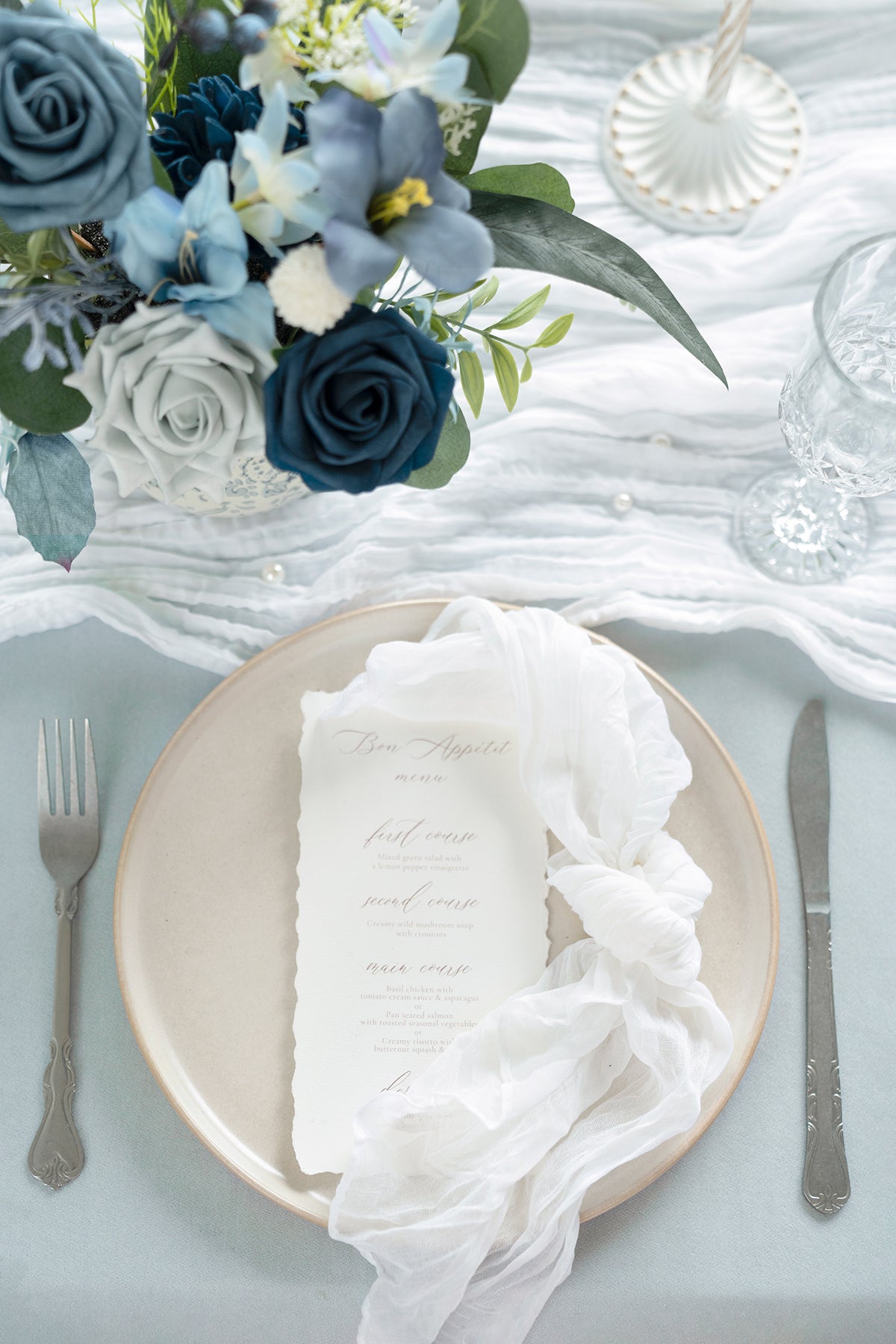 Cheesecloth Napkins & Table Runner Set in White & Beige