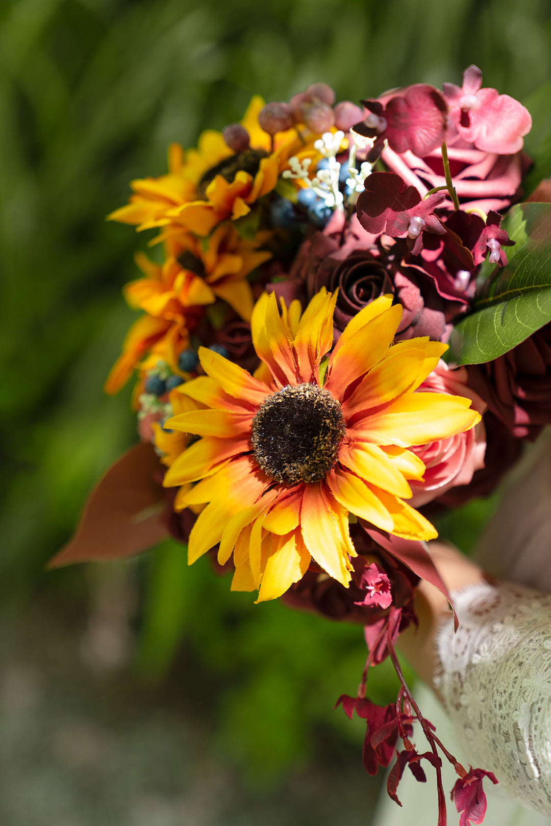 Lings 2024 moment premade center pieces in burgundy & sunflower