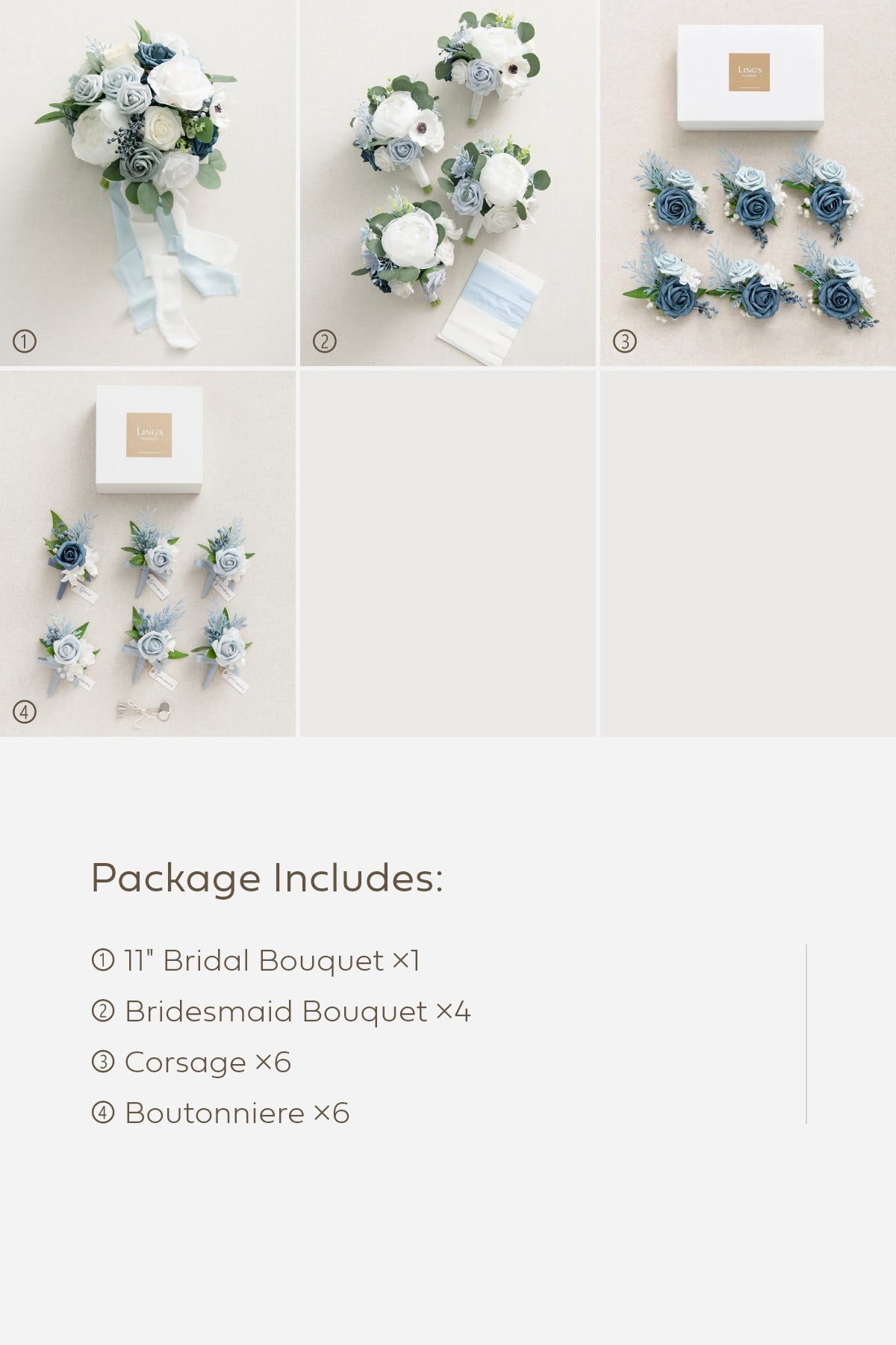 待望 Ling's Moment Dusty Blue Wedding Bouquets Package 11