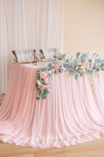 Extra Long Pooling Table Skirt in Blush & White