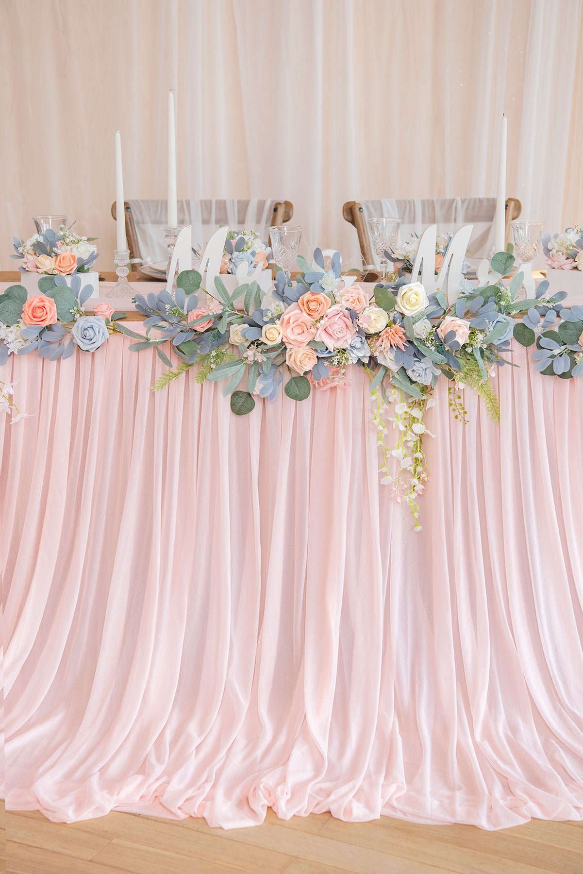 Extra Long Pooling Table Skirt in Blush & White