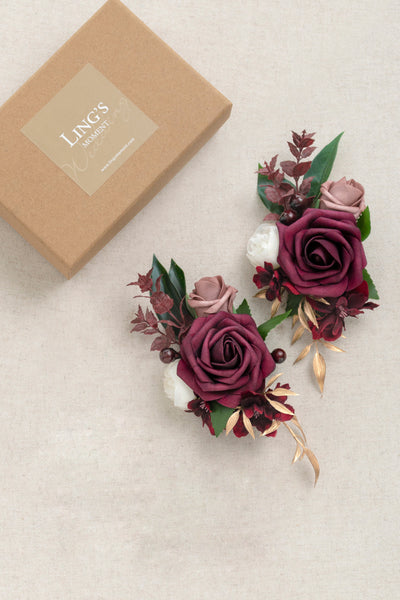 Wrist Corsages in Classic Marsala